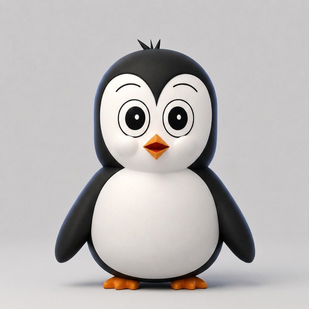 Oda, Odasiti's warm black-and-white illustrated penguin character.